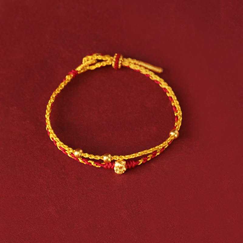 Buddha Stones 999 Gold Beads Year Of The Horse Double Wrap Golden Red String Luck Bracelet - image 11