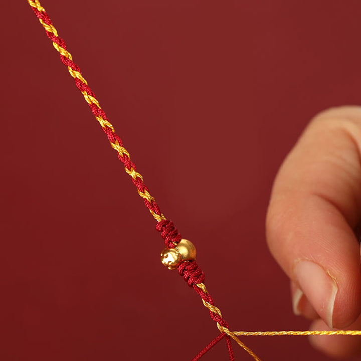 Buddha Stones 999 Gold Beads Year Of The Horse Double Wrap Golden Red String Luck Bracelet - image 4