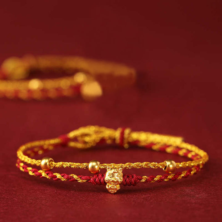 Buddha Stones 999 Gold Beads Year Of The Horse Double Wrap Golden Red String Luck Bracelet - image 8