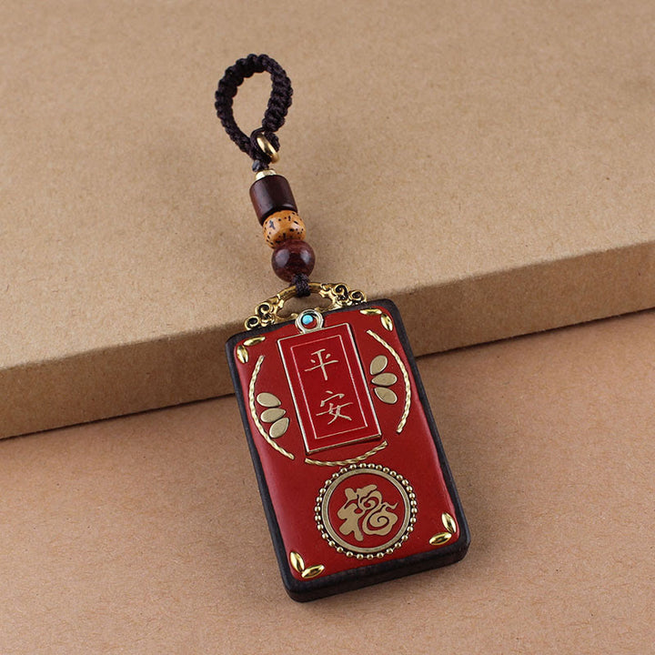 Buddha Stones Ebony Flower Koi Fish Fu Character Button Rope Key Chain - Brown Button Rope - Fu Character - image 6