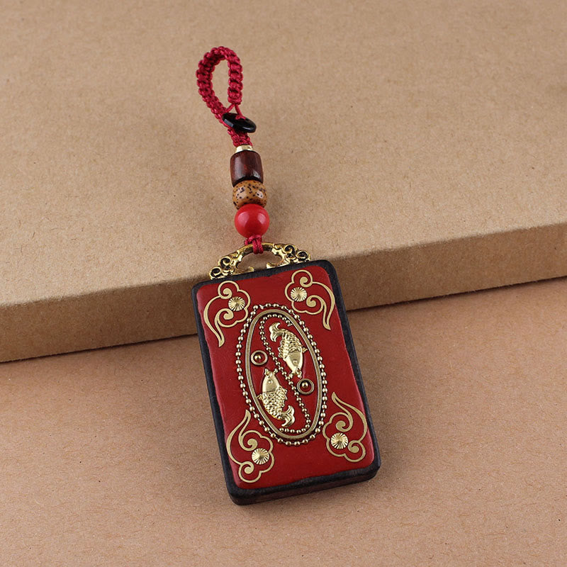 Buddha Stones Ebony Flower Koi Fish Fu Character Button Rope Key Chain - Red Button Rope - Koi Fish - image 15