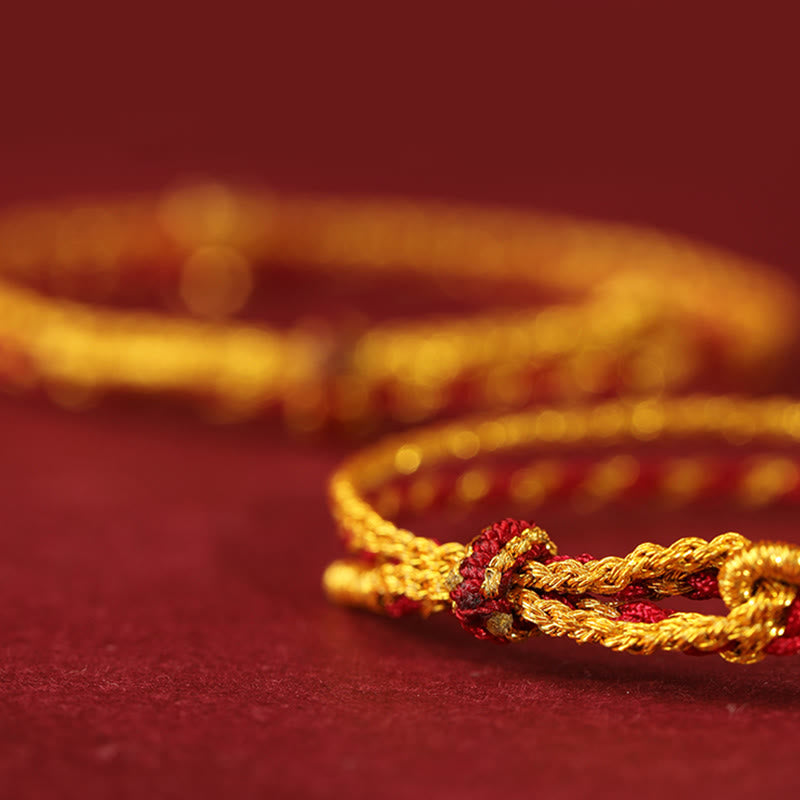 Buddha Stones 999 Gold Beads Copper Coin Double Wrap Golden Red String Connection Braided Bracelet - image 2