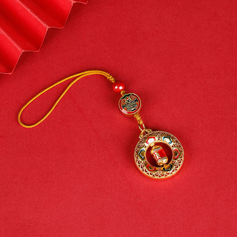 Buddha Stones Copper Prayer Wheel Five Directions Gods Of Wealth Balance Rotatable Key Chain - Five Directions Gods of Wealth - Regular Rope - image 4