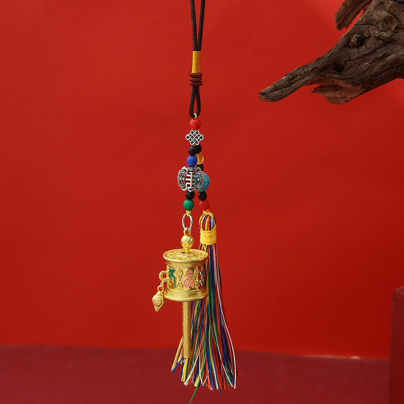 Buddha Stones Prayer Wheel Om Mani Padme Hum Colorful Tassels Purity Key Chain - Full Gold - image 2