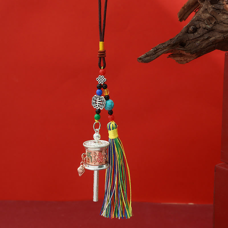 Buddha Stones Prayer Wheel Om Mani Padme Hum Colorful Tassels Purity Key Chain - Red Copper - image 7