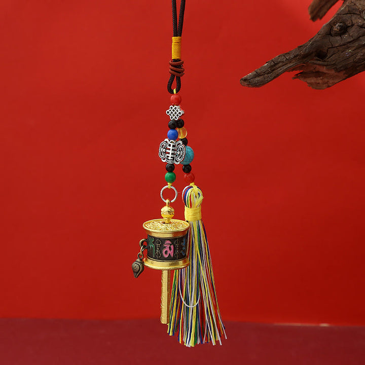 Buddha Stones Prayer Wheel Om Mani Padme Hum Colorful Tassels Purity Key Chain - Black Antique Bronze - image 10