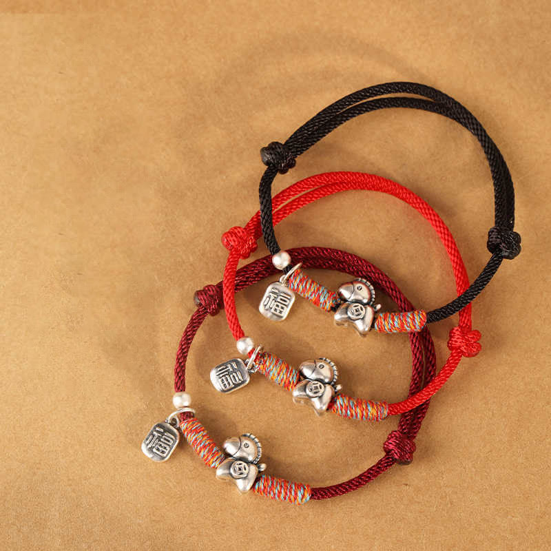 Buddha Stones 999 Sterling Silver Year Of The Horse Fu Character Charm String Braided Luck Bracelet - image 21