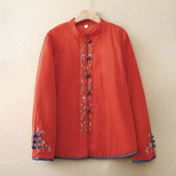 Buddha Stones Winter Flower Embroidery Frog-Button Long Sleeve Women's Thermal Jacket - OrangeRed - US12，UK/AU16，EU44 (3XL) - image 17