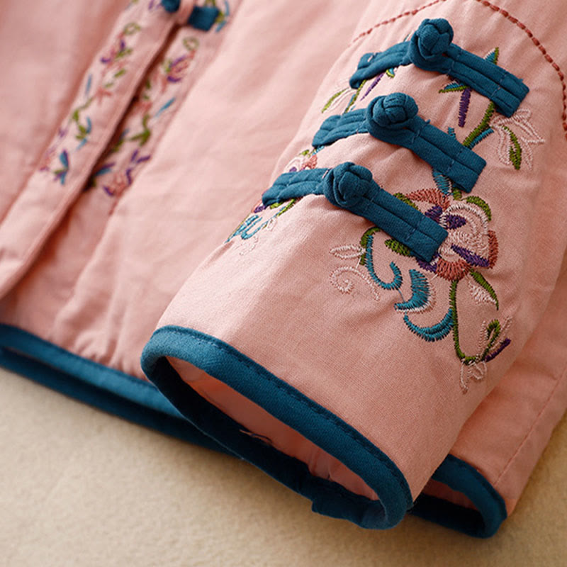 Buddha Stones Winter Flower Embroidery Frog-Button Long Sleeve Women's Thermal Jacket - image 13