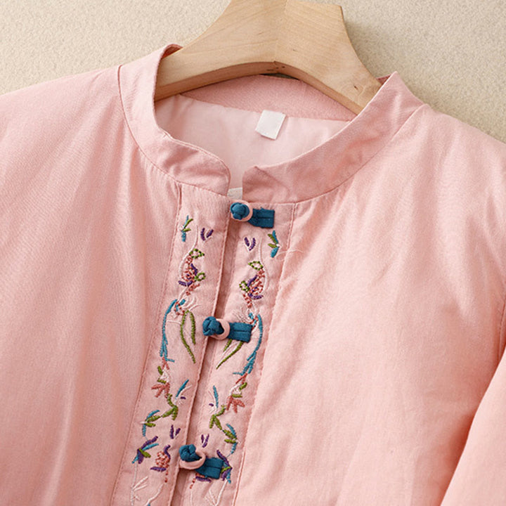 Buddha Stones Winter Flower Embroidery Frog-Button Long Sleeve Women's Thermal Jacket - image 9