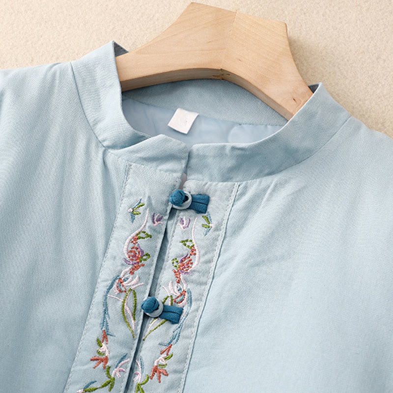 Buddha Stones Winter Flower Embroidery Frog-Button Long Sleeve Women's Thermal Jacket - image 2