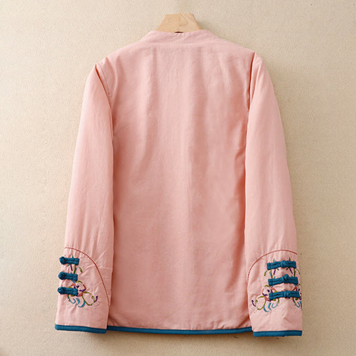 Buddha Stones Winter Flower Embroidery Frog-Button Long Sleeve Women's Thermal Jacket - image 8