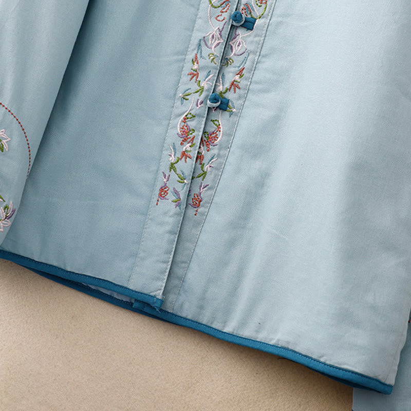 Buddha Stones Winter Flower Embroidery Frog-Button Long Sleeve Women's Thermal Jacket - image 4