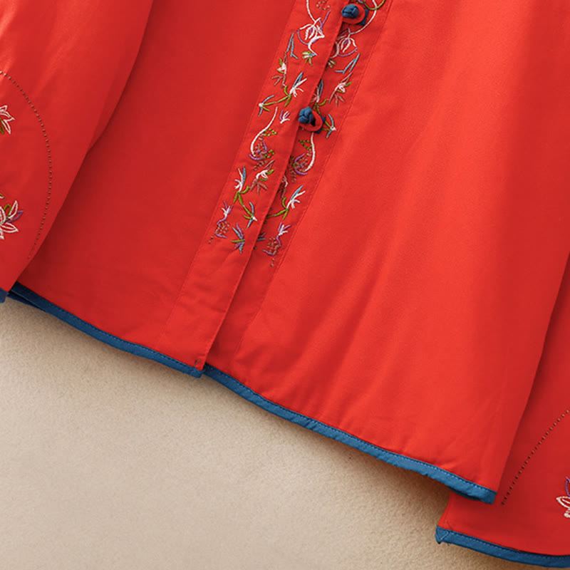 Buddha Stones Winter Flower Embroidery Frog-Button Long Sleeve Women's Thermal Jacket - image 20