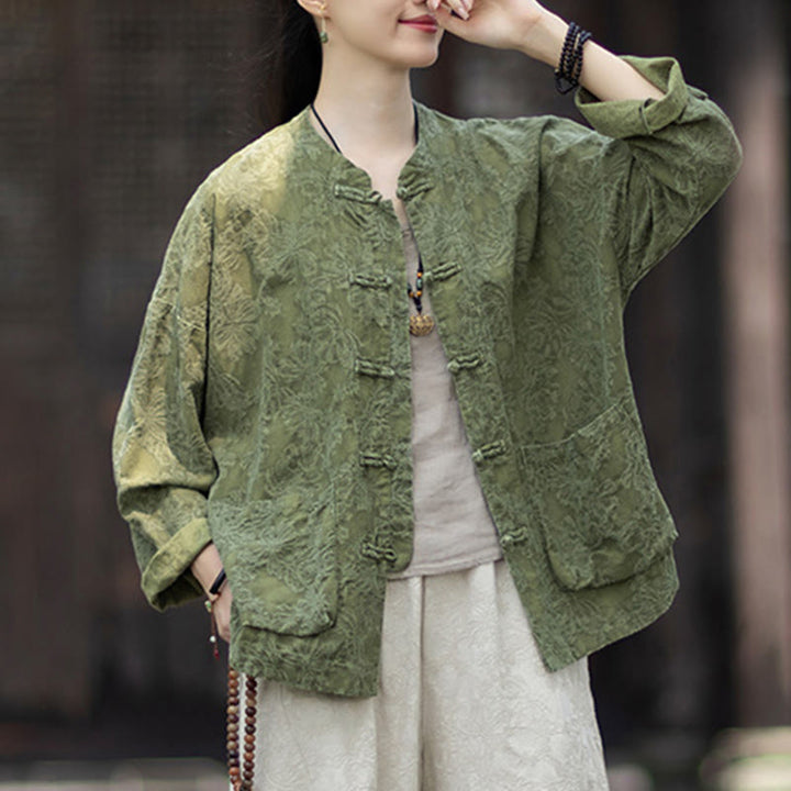 Buddha Stones Fall Jacquard Women's Frog-Button Long Sleeve Shirt Pants Cotton Linen Clothing - image 9