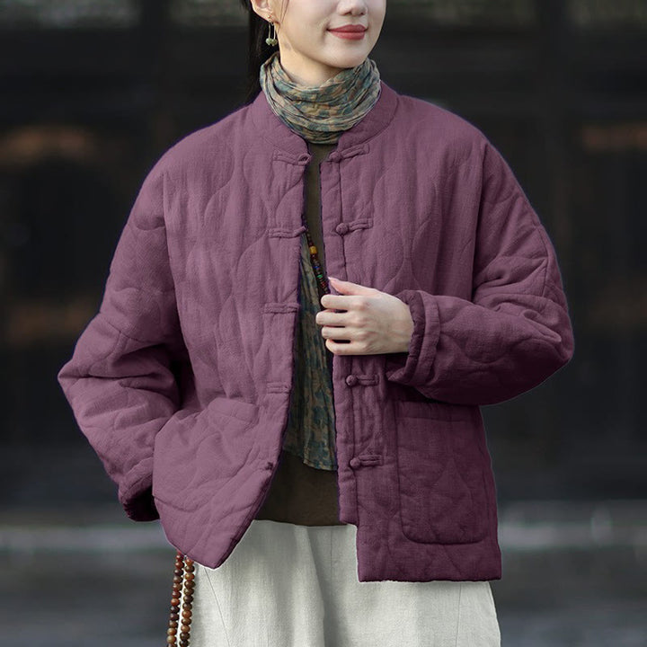 Buddha Stones Winter Curved Lines Frog-Button Ramie Cotton Long Sleeve Women's Thermal Jacket With Pockets - Purple - US4-12，UK/AU8-16，EU36-44 (F) - image 38