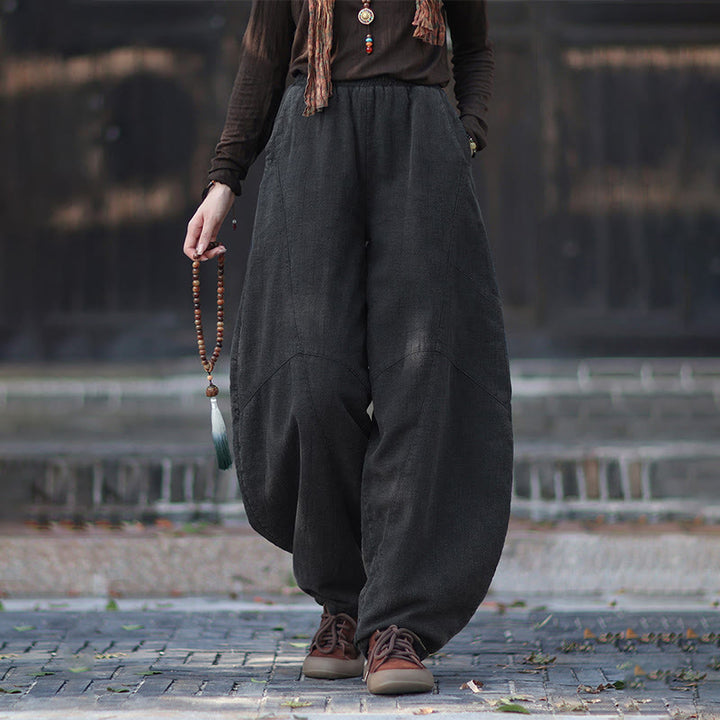 Buddha Stones Winter Elastic Waist Ramie Cotton Thermal Women's Pants With Pockets - DimGray - US6，UK/AU10，EU38 (L) - image 20