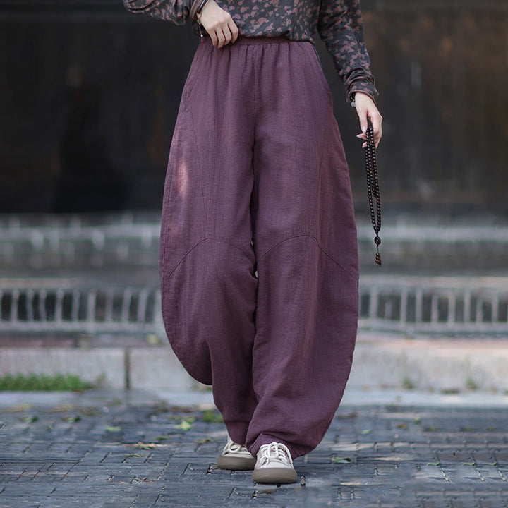 Buddha Stones Winter Elastic Waist Ramie Cotton Thermal Women's Pants With Pockets - image 16