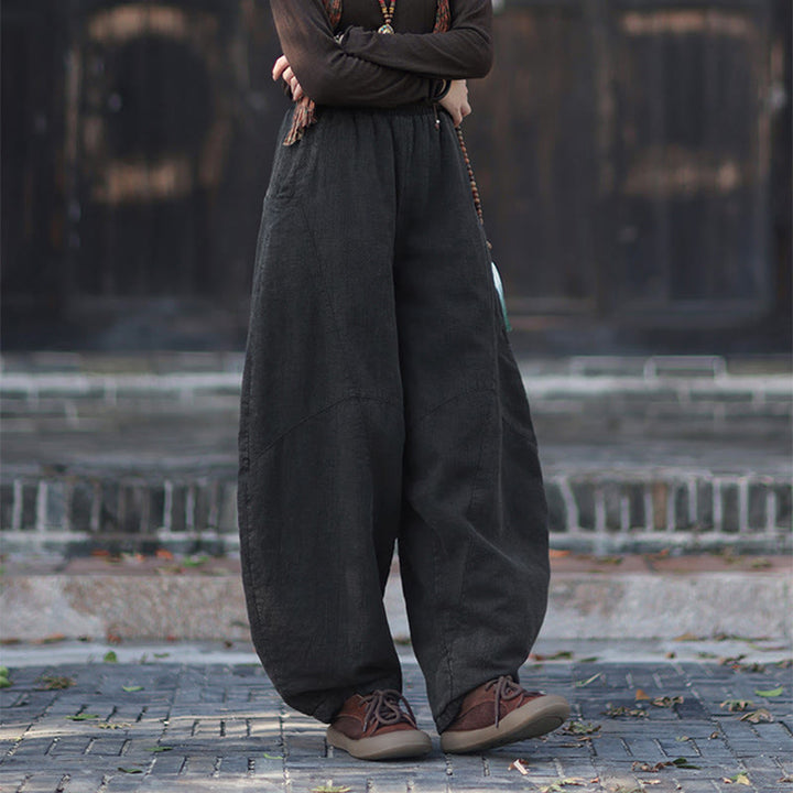 Buddha Stones Winter Elastic Waist Ramie Cotton Thermal Women's Pants With Pockets - image 22