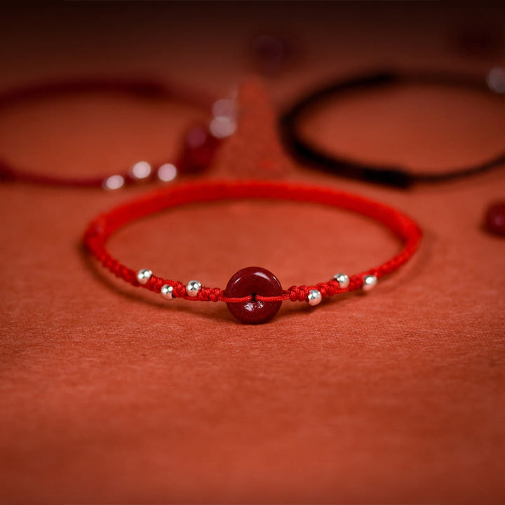 Buddha Stones Cinnabar Peace Buckle Handmade String Adjustable Blessing Bracelet Anklet - image 0