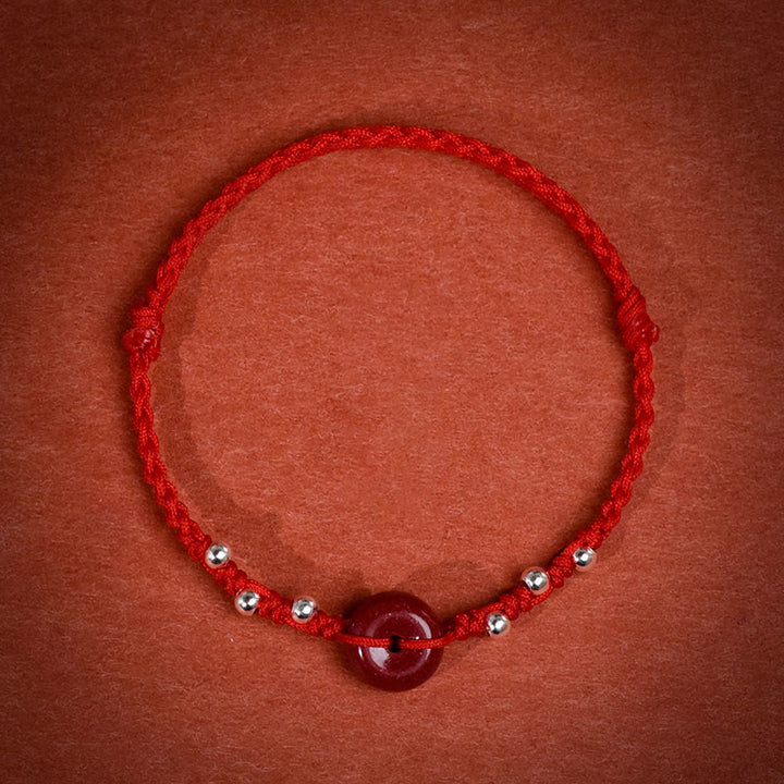 Buddha Stones Cinnabar Peace Buckle Handmade String Adjustable Blessing Bracelet Anklet - Red String Anklet(Circumference 22-30cm) - image 1