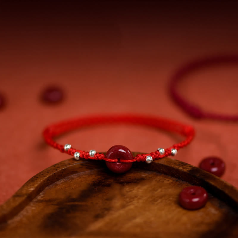 Buddha Stones Cinnabar Peace Buckle Handmade String Adjustable Blessing Bracelet Anklet - image 5