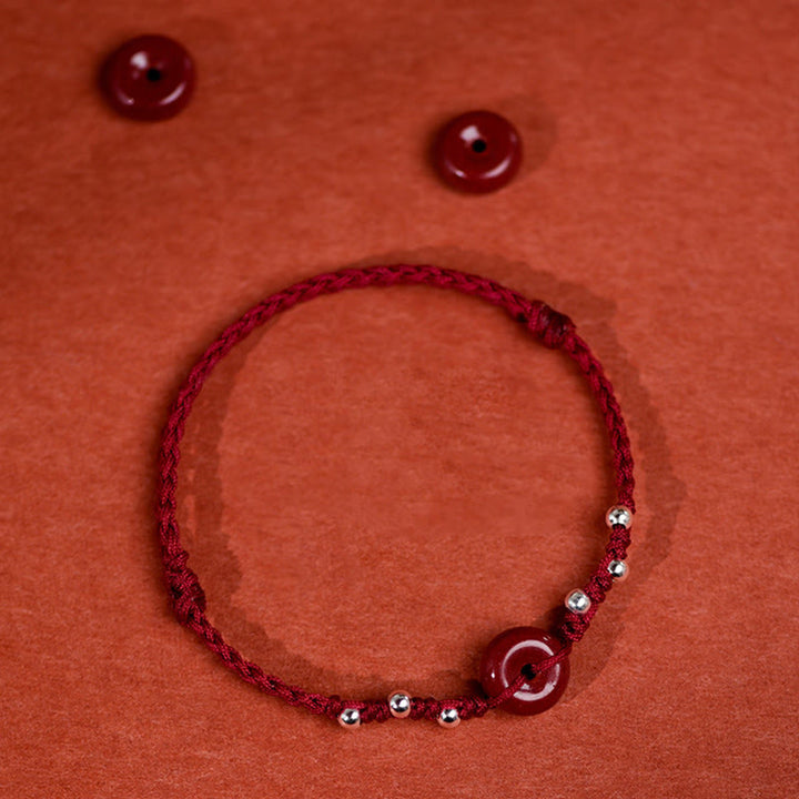 Buddha Stones Cinnabar Peace Buckle Handmade String Adjustable Blessing Bracelet Anklet - image 14