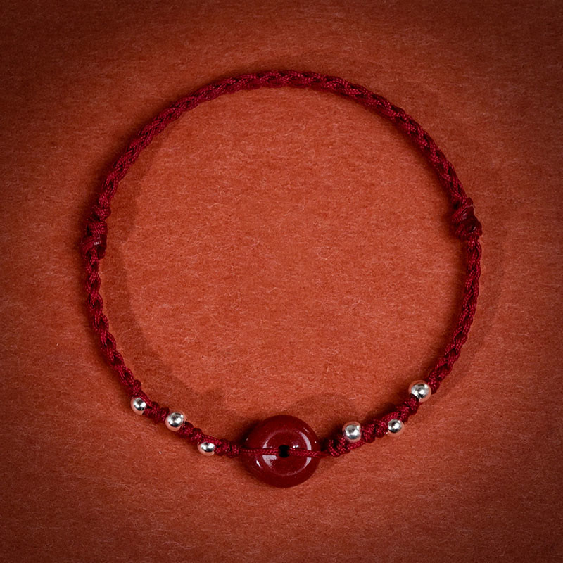 Buddha Stones Cinnabar Peace Buckle Handmade String Adjustable Blessing Bracelet Anklet - Darkred String Anklet(Circumference 22-30cm) - image 13