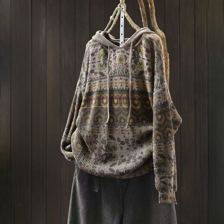 Buddha Stones Fall Striped Geometric Flowers Cotton Women's Long Sleeve Pullover Knitted Hoodie - DarkKhaki - US4-6，UK/AU8-10，EU36-38 (F) - image 12