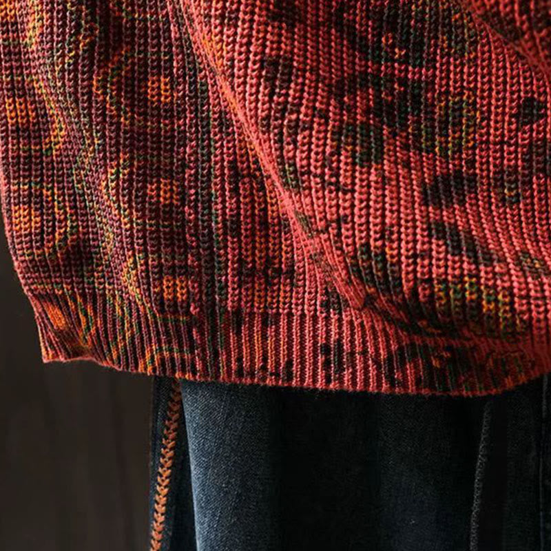 Buddha Stones Fall Striped Geometric Flowers Cotton Women's Long Sleeve Pullover Knitted Hoodie - image 9