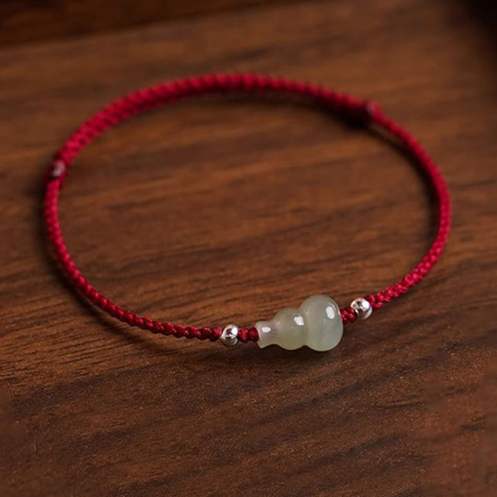 Buddha Stones Gourd Hetian Jade Red String Prosperity Bracelet Anklet - image 4