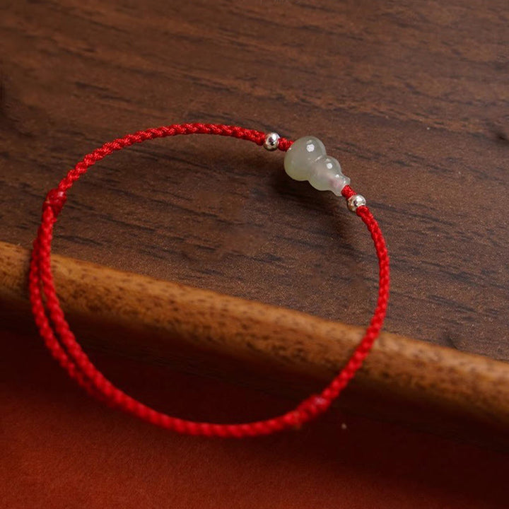Buddha Stones Gourd Hetian Jade Red String Prosperity Bracelet Anklet - image 12