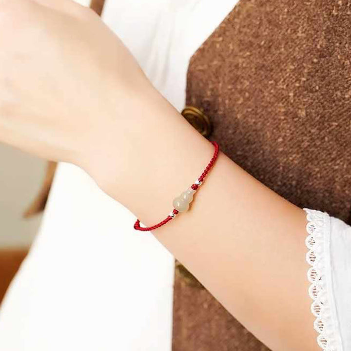 Buddha Stones Gourd Hetian Jade Red String Prosperity Bracelet Anklet - image 5