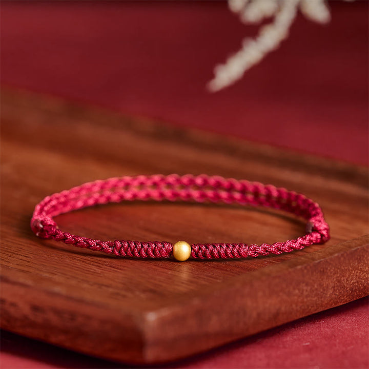 Buddha Stones 925 Sterling Silver Plated Gold Single Bead Strength Braided Red Rope Bracelet Anklet - image 4