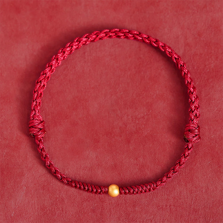 Buddha Stones 925 Sterling Silver Plated Gold Single Bead Strength Braided Red Rope Bracelet Anklet - image 1