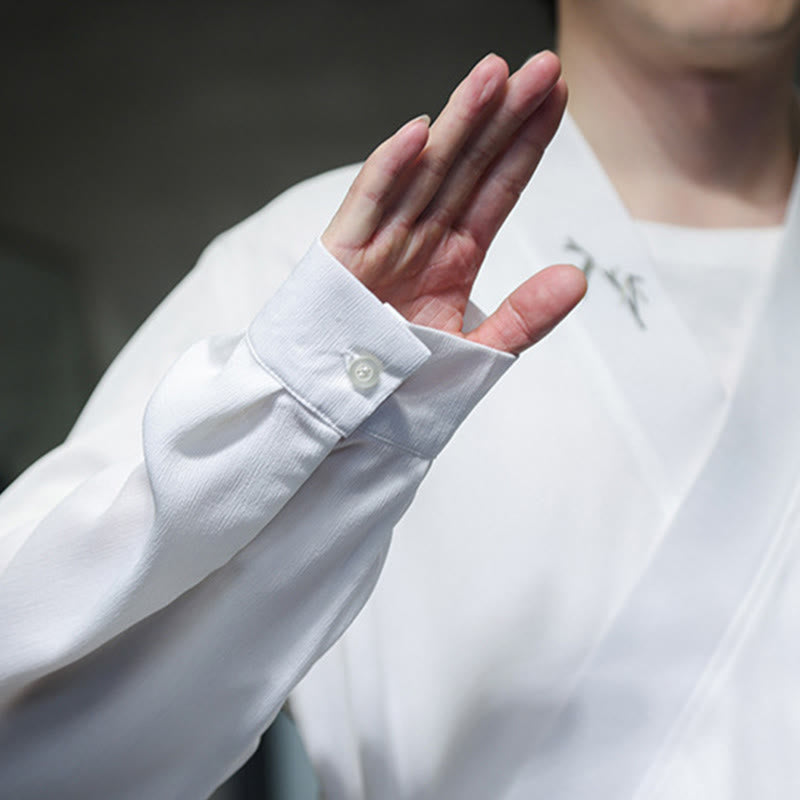 Buddha Stones 2Pcs Fall Lace-up Bamboo Embroidery Cotton Kimono Ankle-Length Pants With Pockets Men's Meditation Cloth Set - image 17