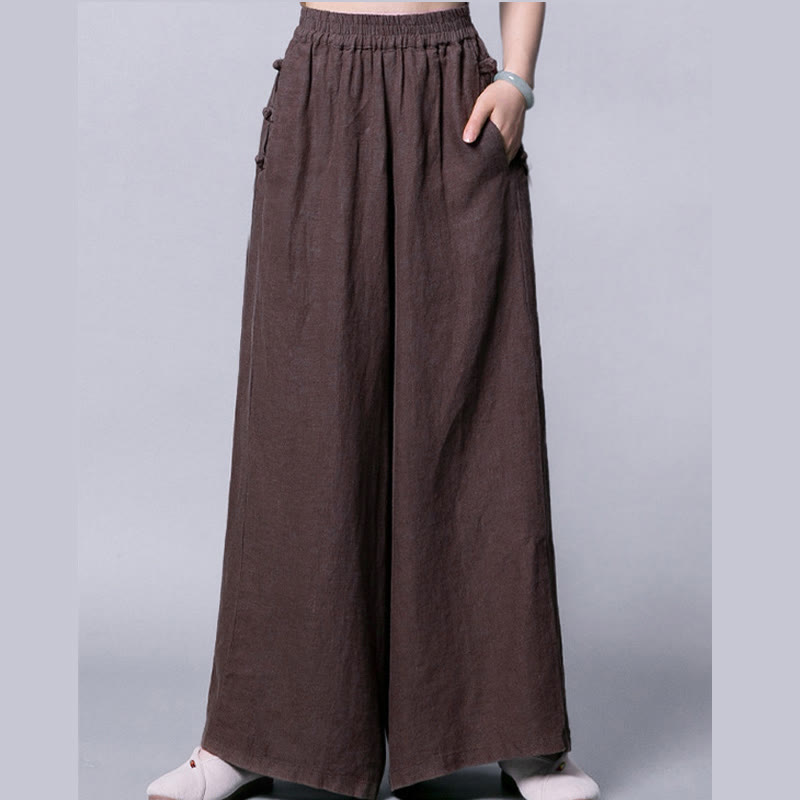 Buddha Stones Casual Frog-Button High Waist Wide Leg Pants With Pockets - image 10