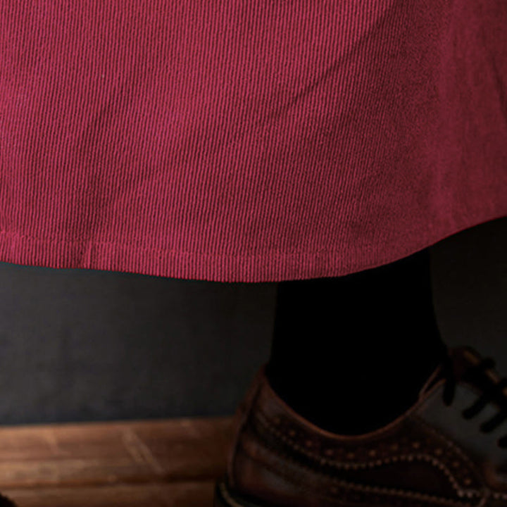 Buddha Stones Fall Buttons Design Long Sleeve Corduroy Midi Dress With Pockets - image 20