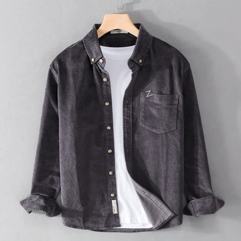 Buddha Stones Casual Corduroy Solid Color Men's Long Sleeve Cotton Thickened Jacket With Pockets - DimGray - US/UK/AU44，EU54 (4XL) - image 0