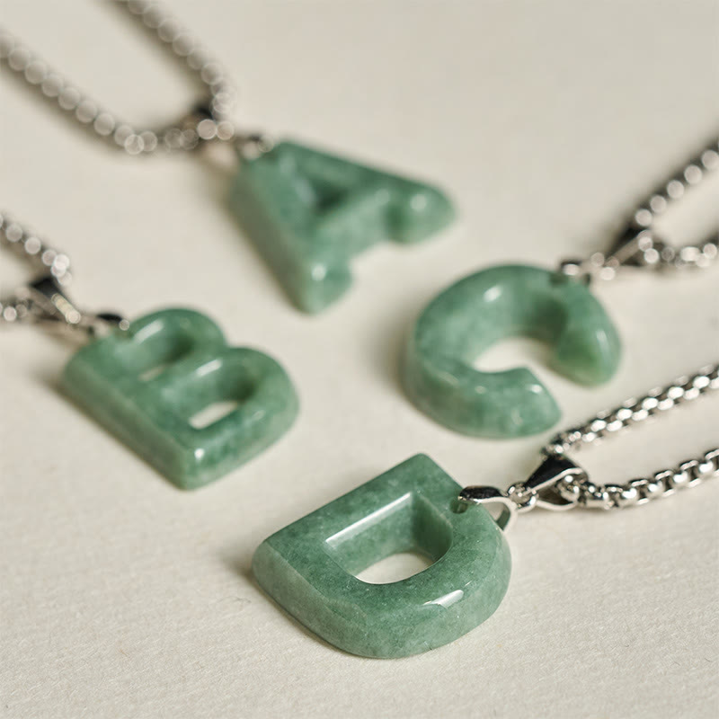 Buddha Stones Natural A-Z Letter Jade Titanium Steel Wide Chain Prosperity Necklace Pendant - image 38