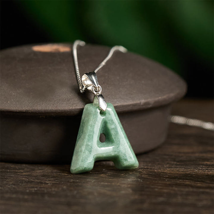 Buddha Stones "May You Find Your Own Meaning" Natural A-Z Letter Jade 925 Sterling Silver Chain Necklace Includes Gift Message Card - image 5