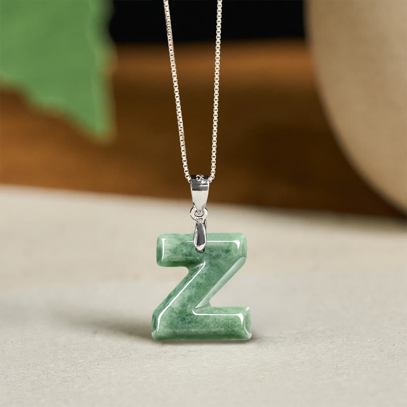 Buddha Stones "May You Find Your Own Meaning" Natural A-Z Letter Jade Titanium Steel Chain Necklace Includes Gift Message Card - image 205