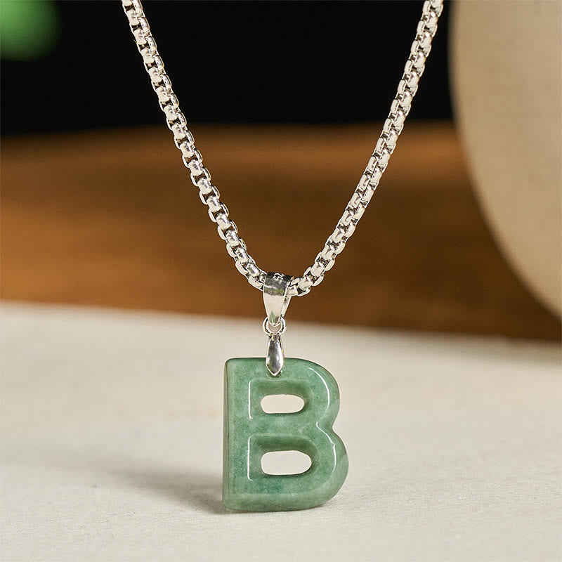 Buddha Stones "May You Find Your Own Meaning" Natural A-Z Letter Jade Titanium Steel Chain Necklace Includes Gift Message Card - image 13