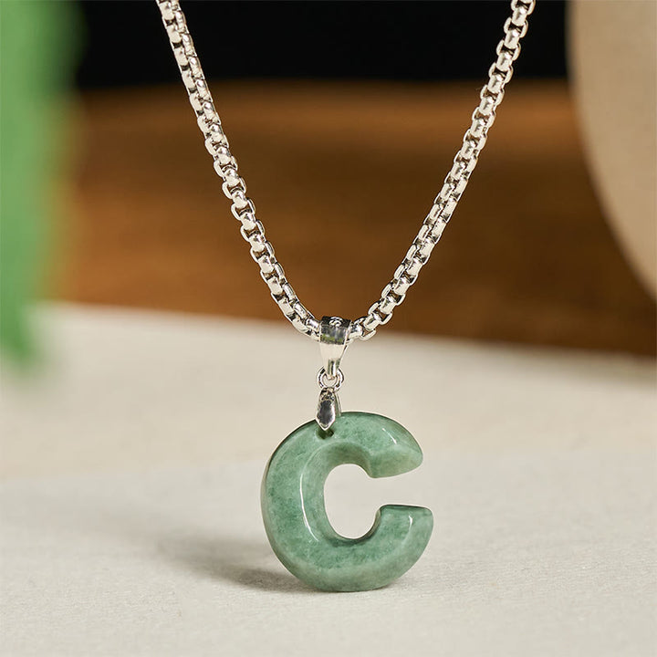Buddha Stones "May You Find Your Own Meaning" Natural A-Z Letter Jade Titanium Steel Chain Necklace Includes Gift Message Card - image 18