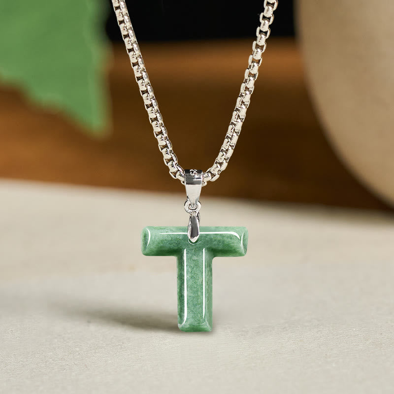 Buddha Stones "May You Find Your Own Meaning" Natural A-Z Letter Jade Titanium Steel Chain Necklace Includes Gift Message Card - image 88