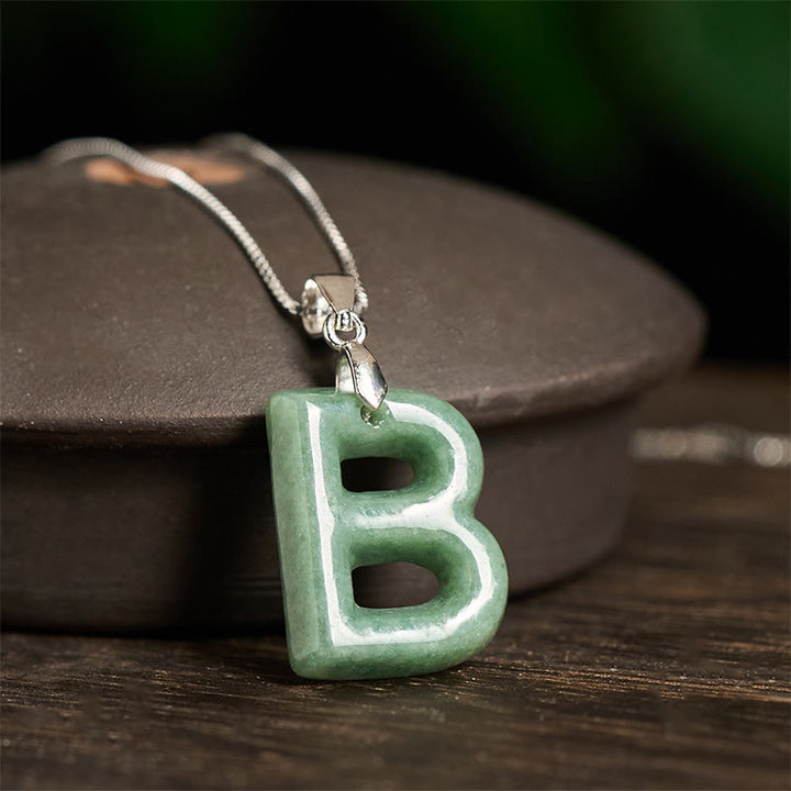 Buddha Stones "May You Find Your Own Meaning" Natural A-Z Letter Jade Titanium Steel Chain Necklace Includes Gift Message Card - image 130