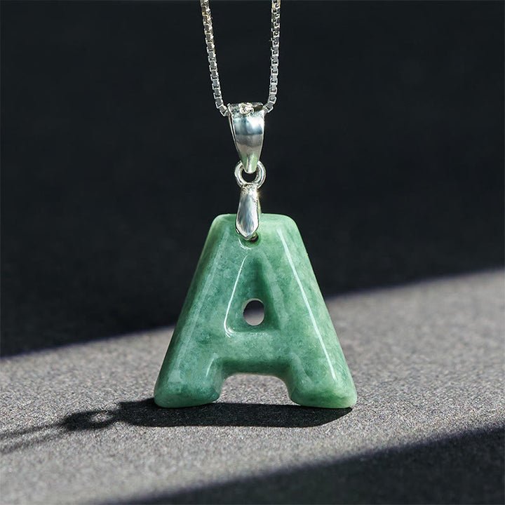 Buddha Stones "May You Find Your Own Meaning" Natural A-Z Letter Jade Titanium Steel Chain Necklace Includes Gift Message Card - image 123