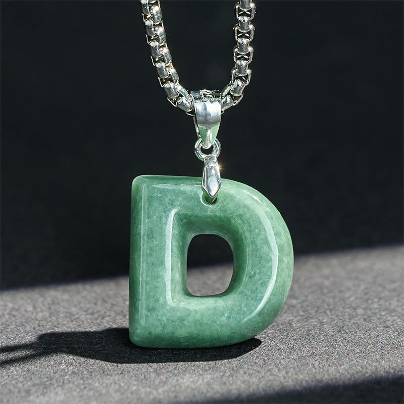 Buddha Stones "May You Find Your Own Meaning" Natural A-Z Letter Jade Titanium Steel Chain Necklace Includes Gift Message Card - image 25