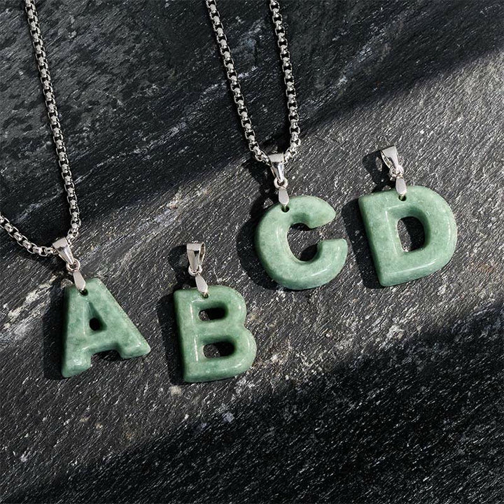 Buddha Stones "May You Find Your Own Meaning" Natural A-Z Letter Jade Titanium Steel Chain Necklace Includes Gift Message Card - image 10
