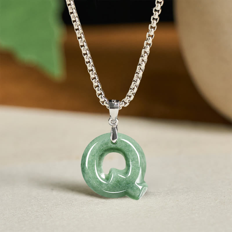 Buddha Stones Natural A-Z Letter Jade Titanium Steel Wide Chain Prosperity Necklace Pendant - Q - image 25